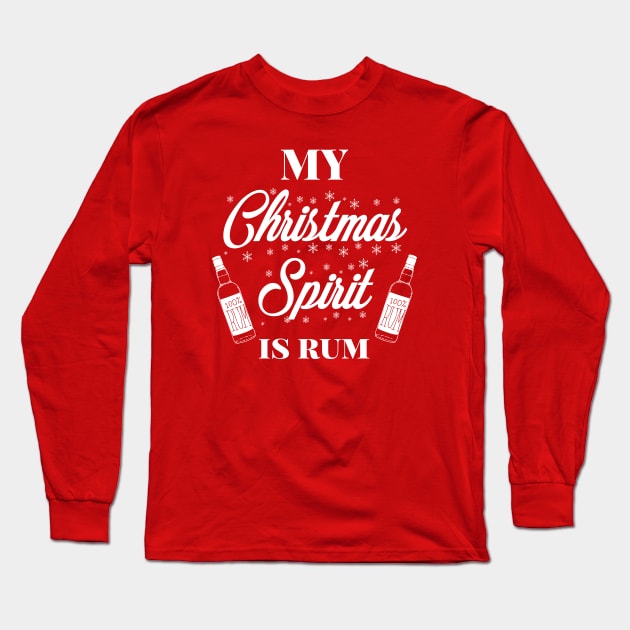 My Christmas spirit is rum, Funny Christmas pun, Alcohol holiday humour Long Sleeve T-Shirt by ArtfulTat